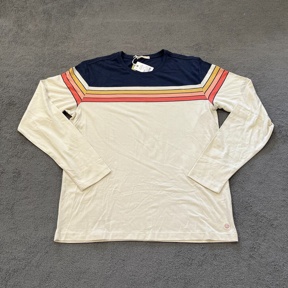 Marine Layer Cream Blue Orange Engineered Stripe Long Sleeve Shirt Men's Size M